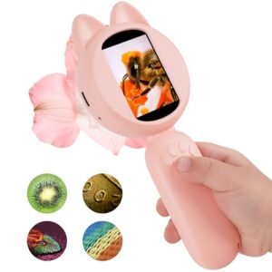 TINYLENS Mia Kids Microscope, Mini Digital Microscope for Kids with 2'' IPS Screen, Handheld Mini Scope Educational Science Toy Kit, Christmas/Birthday Gifts for Kids Aged 3-6,7-12 (Pink)