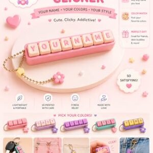 TinyTreat Toys Custom Keyboard Clicker Keychain, Personalized Name, 3D Printed, Stress Relief Fidget Toy