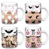 Tioncy 4 Pcs Halloween Coffee Mugs 12 oz Horror Bat Glass Cups with Handle Bow Pink Pumpkin Coffee Cup Ghost Mug Gifts Fun Scary Drinking Scary for Halloween Horror Parties