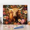 TISHIRON Paint by Numbers Set for Adults - Scottish Highland Cow with Flowers, Meadow and Landscape Painting on Canvas for Wall Decoration, 40 x 50 cm (without Frame)