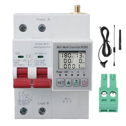 Tissting WiFi Circuit Breaker with Metering 63A, Smart RCBO Over Under Voltage Protector - APP Control for Home Electrical Safety, Real Time Energy Monitoring, Leakage Protection