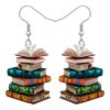 TIZURO Back To School Acrylic Cute Stackable Books Earrings Fun Bookshelf Dangle Novelty Jewelry For Women Librarian Teacher's Day Charms Gifts (Green)