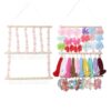 TKLVDFK Hair Band Holder for Girls, Wood and Cotton, Wall Hanging Headband Organizer with Wooden Dowels and Hooks, 15 x 36 Inches, Lightweight, Headband Storage