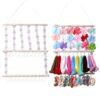 TKLVDFK Hair Band Holder for Girls, Wood and Cotton, Wall Hanging Headband Organizer with Wooden Dowels and Hooks, 15 x 20 Inches, Lightweight, Headband Storage