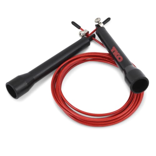 TKO Fast Action Adjustable Jump Rope for All Ages | Durable Fitness Skipping Rope Ideal for Boxing, MMA, and Endurance Workouts | Easy to Resize for Men, Women, and Kids - Black/Red