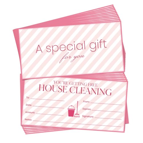 TNKBREEZE 40 Sets Pink Striped Gift Certificates with Envelopes Business Blank Gift Cards Generic House Cleaning Fill-in Vouchers Coupon Card for Restaurant Beauty Salon Birthday Wedding 6.6x3.3in