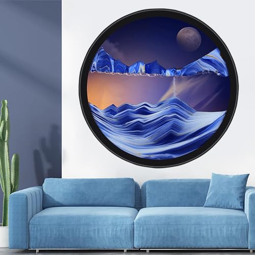 TNSLGHS Moving Sand Art, Wall Mounted Sand Art Liquid Motion, 360°Rotate Moving Sand Wall Art Deep Sea Sandscape Room Decoration, Relaxing Mood Home Office Work Decor,F-24in/61cm