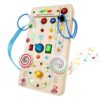TNYI Montessori Wooden Busy Board with LED Light Up Switches & Music and Spinning Top, Toddler Sensory Educational Fidget Board, for 1+ Year Old Baby and Toddler