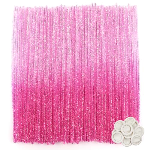 TOAOB 100pcs Pipe Cleaners Glitter Gradient Pink Chenille Stems for Crafts 12 Inch Fuzzy Sticks Craft Supplies for DIY Art Craft Projects Home Decorations