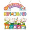 TOARTi Reading Corner Classroom Inspirational Door Sign Hanging (11.4''x13''), Reading Encouragement Wood Wall Decor, Vibrant Book & Flower Themed Wall Decoration for Library & Classroom