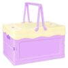 Tobeso-Nuoze Pastel Plastic Storage Bin with Lid Small Cute Foldable Pastel Crates Plastic Basket Colorful Storage Containers Baskets for Classroom Kitchen Office Bedroom Desktop Home Decor (Purple)