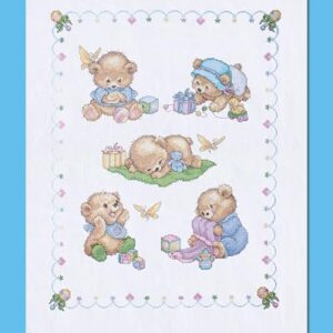 Tobin Bears Stamped for Cross Stitch Baby Quilt Kit,Baby Bears,43" x 34",T21705