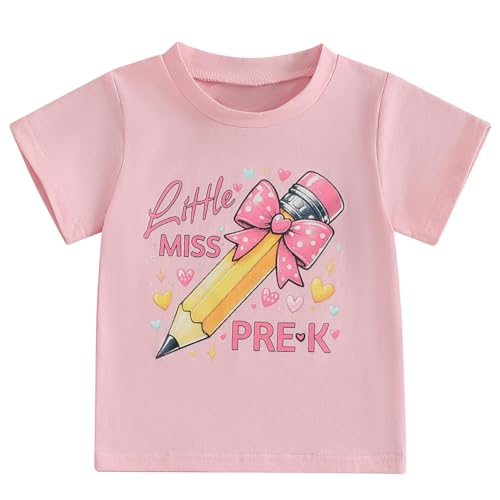 Toddler Boys Girls First Day of Pre-K Shirt Short Sleeve Pre-Kindergarten Back to School Shirt Preschool T-Shirt 2-5T(Pink Little Miss Pre-K,3-4T)