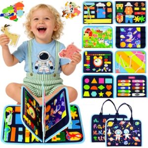 Toddler Busy Board Montessori Toys for Toddler 1-3 Year Old, Boy Birthday Gifts, Preschool Educational Montessori Busy Book Board, Felt Sensory Activity Board Sorting Toy Age 2-4 with Fine Motor Skill