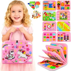Toddler Busy Board Montessori Toys for Toddler 1-3 Year Old, Girl Birthday Gift, Preschool Educational Montessori Busy Book Board, Felt Sensory Activity Board Sorting Toy Age 2-4 with Fine Motor Skill