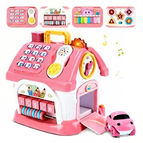 Toddler Girl Toys for 1 Year Old, Montessori Toys for 1 Year Old Girl Birthday Gift, 8 In 1 Pink Baby Musical Learning House with Sound Light Music, Creative Gifts for Baby Toys 6-12 18 Months