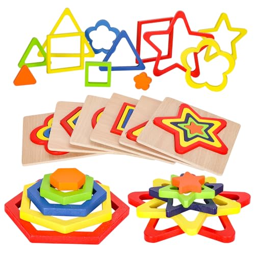Toddler Puzzles Montessori Toy Wooden Shape Sorting Puzzle Sensory Toy Toddler Activities Preschool Learning Educational Autistic Developmental 1 2 3 Year Old Girl Boy 1-3 Dementia Game Easter Gift