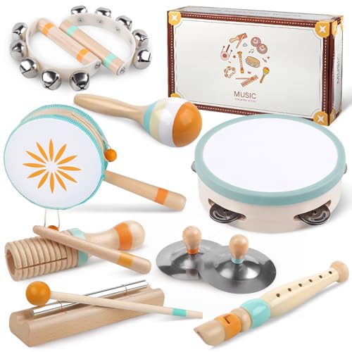 Toddlers Musical Instruments-Baby Montessori Wooden Musical Toys for Toddlers 18 Month,Kids Percussion Instruments Toy for Preschool Kids,Christmas Birthday Gift for Baby Boys Girls