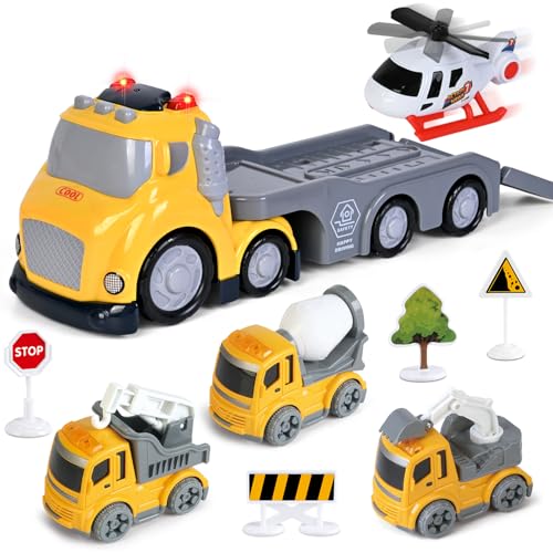 Toddlers Truck Toys,Boy Toys Gifts for 1 2 3 Years Old,5 in 1 Construction Transport Truck with Lights & Sounds,Ideal Birthday for Baby Toddler 12-18M+