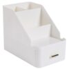 Toddmomy Large Capacity White Desktop Organizer with Drawer and Compartments, Ps Material Stationery Storage Box with Smooth Edges for Teachers and Office Workers