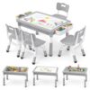 TODECARE 4 in 1 Kids Table and 4 Chairs Set, Reversible Tabletop, Gray