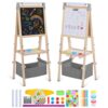 TODEFULL 3 in 1 Adjustable Kids Art Easel Set, Dual-Sided Wooden Art Station w/Magnetic Whiteboard, Chalkboard & Paper Roll, Height Adjustable Standing Painting Easel for Toddlers Ages 3+
