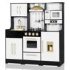 TODEFULL Kids Kitchen Playset, Wooden Play Kitchen with Toy Storage System, Pretend Play Kitchen Set Toy with Range Hood, Ice Maker & Coffee Maker, for Kids Ages 3+, Pink