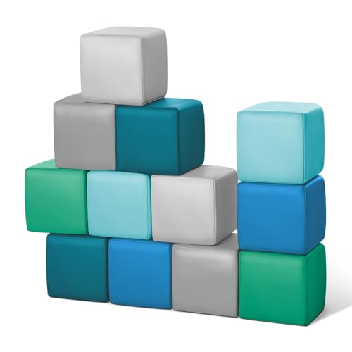 TODIBY Foam Building Blocks for Toddlers:12-Pieces Wipeable Leather Stacking Cubes Kids - Large Soft Toys Play Set for Learning Construction Baby Preschool Daycare Therapy Birthday Gift (Modern)