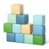 Todiby Foam Building Blocks for Toddlers：12-Pieces Wipeable Leather Stacking Cubes Kids - Large Soft Toys Play Set for Learning Construction Baby Preschool Daycare Therapy Birthday Gift (Yellow Green)