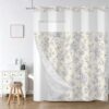 TOENGS Hookless Shower Curtain with Snap in Liner, Blue Vintage Floral Farmhouse Fabric Bath Curtain Set, French Country Bathroom Decor with Mesh Top Window, 71x80 Inch