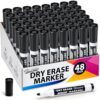 TomeLosise 48 Pack Black Dry Erase Markers, Chisel Tip Whiteboard Markers Bulk, Wipe Clean & Ghost-Free, Low Odor Dry Erase Pens for Office, Classroom, Home, Back to School Supplies