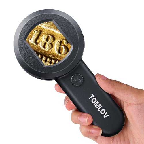 TOMLOV P10 Microscope for Adults Kids, Handheld Coin Magnifier with Light for Error Coins, Portable Trichome Magnifying Glass 100X, Collector Pocket Jewelers Loupe, Digital Microscope with 2" Screen