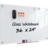 Tomofyzy Glass Whiteboard 36" x 24", Frameless Wall Mounted Dry Erase Board with Tempered Glass Surface, Steel-Backed Magnetic Support, Tray, Eraser, Markers & Magnets for Office, School, Home