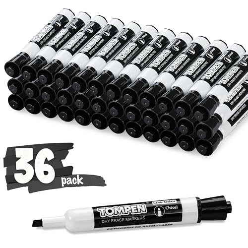 TOMPEN Dry Erase Markers Black 36 Count,Chisel Tip Whiteboard Markers for Adults Teachers Gifts-Non-Toxic Low Odor,Bulk for Classroom,Office,Home,Quick-Dry & Easy to Erase