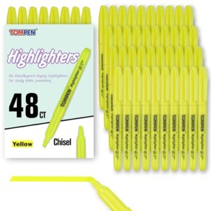 TOMPEN Highlighters Yellow 48 Pack,Bible Highlighters No Bleed–Bulk Chisel Tip High Lighter Markers Set for School, Office,Study,Journaling–Smear-Free,Quick Dry–Fluorescent Pens for Teachers