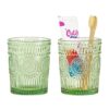 Tonxus 2pcs Glass Toothbrush Holder, Decorative Bathroom Tumbler for Toothpaste, Brushes, Toothbrush and Toothpaste Holder, Bathroom Toothbrush Cup Organizer for Countertop (Green, 10 Oz)