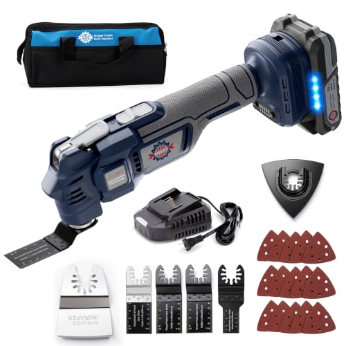 Toolok Cordless Oscillating Multi Tool Kit, Brushless Oscillating Saw with Battery and Charger, LED Work Light, 5-Speed Control, Soft Start, Electronic Brake, Quick Blade Change for Wood Metal Drywall