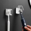 Toothbrush Holders for Bathroom Wall Mounted, 2 Pack Flip Cover Toothbrush Holder with Drainage, Self Adhesive Toothbrush Organizer for Electric Toothbrush, Manual Toothbrush, Shower, Mirror, Tile (2)