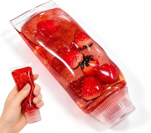 Toothpaste Squishies Toy,Clear Jam Bottle Squishies Toy,Cute Toothpaste Slow Rising Fidget Sensory Toys for Stress Anxiety Relief,Soft Desk Squeeze Toy Birthday Gifts for Adults (Red Strawberry)