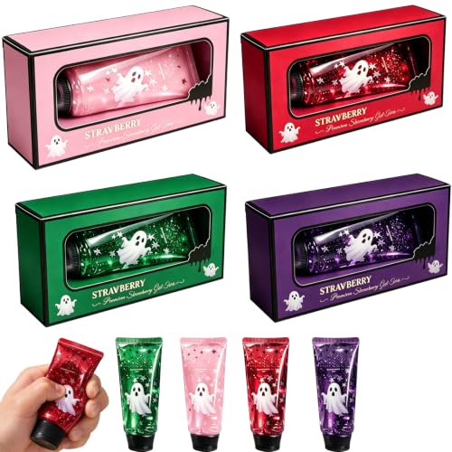 Toothpaste Squishy Halloween Ghost Stress Squeeze Toys Slow Risining Sensory Fidget Toys for Stocking Stuffers Party Favors Gifts Stress Anxiety Relief,with Box,Purple+Pink+Red+Green
