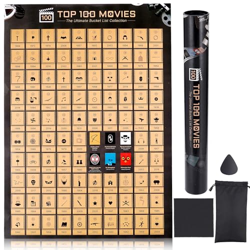 Top 100 Movies Scratch Off Poster - Scratchable Movie Poster Challenge - Gift for movie lovers,Anniversary Wedding,Valentine's Day Gifts for Him or Her