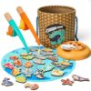 TOP BRIGHT Montessori Toddler Fishing Game - Kids Wooden Magnetic Fishing Toys Gifts for 3 Years Old Girls Boys, Fine Motor Skills for Toddler