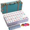 Topmahjing American Mahjong Tile Set, 166 4-Layer Colorful Acrylic Tiles with Theme Park & Circus Design, 100 Chips, 3 Gold Dice, Vintage Leather Travel Case