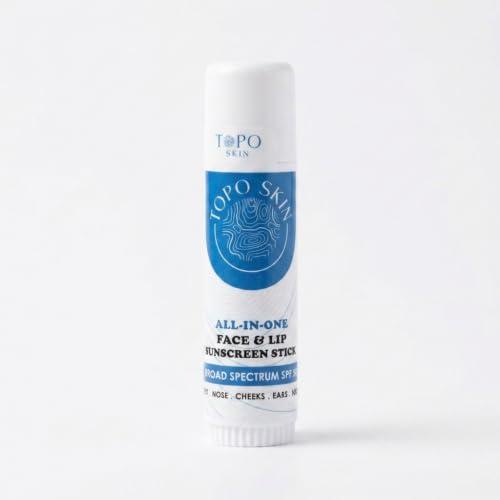 TOPO SKIN All-In-One Face & Lip Sunscreen Stick, Broad Spectrum SPF 30 — Sun Protection for Nose, Cheeks, Ears, Neck & Lips, No White Cast, Pocket-Sized for Trail, Water & Snow, 0.56 oz