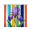 TopPacific Iris Stripe Shower Curtain with 12 Hooks Polyester Purple Floral