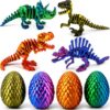 Toptrend 4PCS 3D Printed Dinosaur Toys for Kids 3-5 5-7, Dinosaur Eggs with Dinosaurs Inside, Dino Fidget Toys Animals Figurines Articulated Jurassic T-Rex Skeleton Desk Office Decor Gift for Boy Girl
