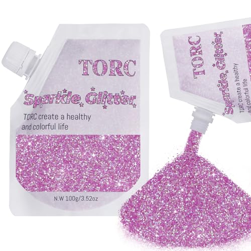 TORC Rainbow Lavender Chunky Glitter 100g (3.5oz) Glitter Powder with Spout Pouch, Easy Pour, No Spill Resealable Bag, for Resin Crafts Tumblers Cosmetic Makeup Nail Art Festival Decoration