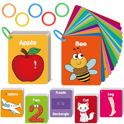 Torlam Toddler Flash Cards Baby Cognitive Flashcards for Kids, Learning Alphabet, Numbers, Shapes & Colors, Animals, First Words, Body Parts, Foods, Preschool Kindergarten Activities Educational Toys