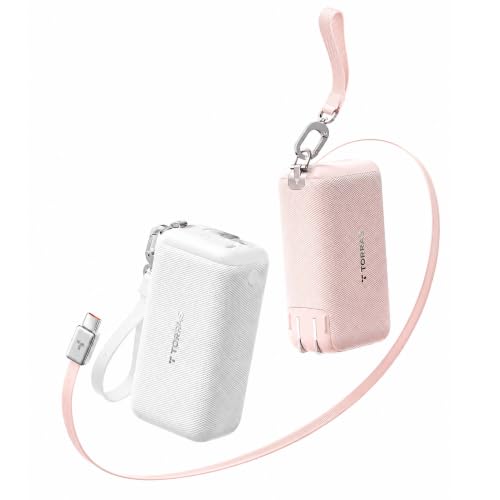TORRAS PowerGo 3-in-1 Portable Charger 2-Pack, 10000mAh 45W Power Bank with Built-in Retractable USB-C Cable and Foldable Wall Plug, White & Pink