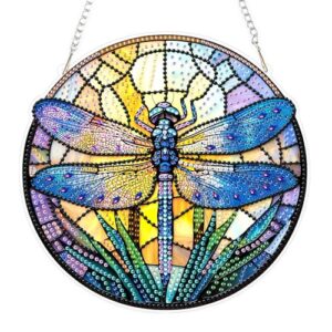 TOSTOG Hanging Diamond Art Kits for Adults, Dragonfly Diamond Paintings for Adults, Crystal Window Pendant Diamond Art Kits, 5D Diamond Paintings Hanging Pendant Kit Gem Painting Wall Decor and Gift